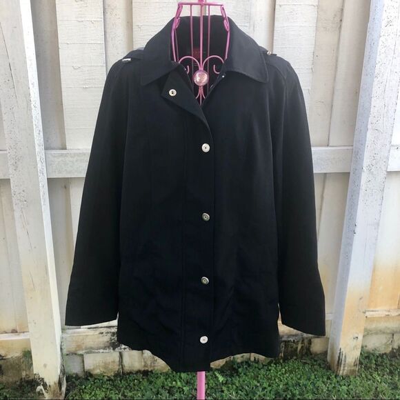 Gallery black hooded lined rain coat . Size S - Picture 1 of 8